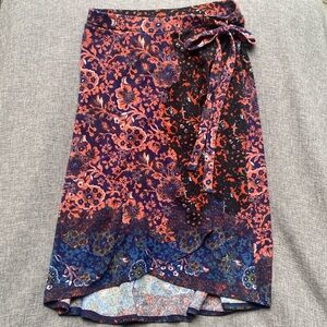 New Maeve Anthropologie Sweater Knit Skirt Boho Floral Small Side Tie Midi
